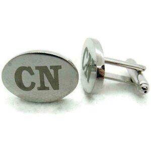 "CN" Monogram Cufflinks Bullet Oval 1" x 1/2" Silver Tone Tux Wedding Shirt